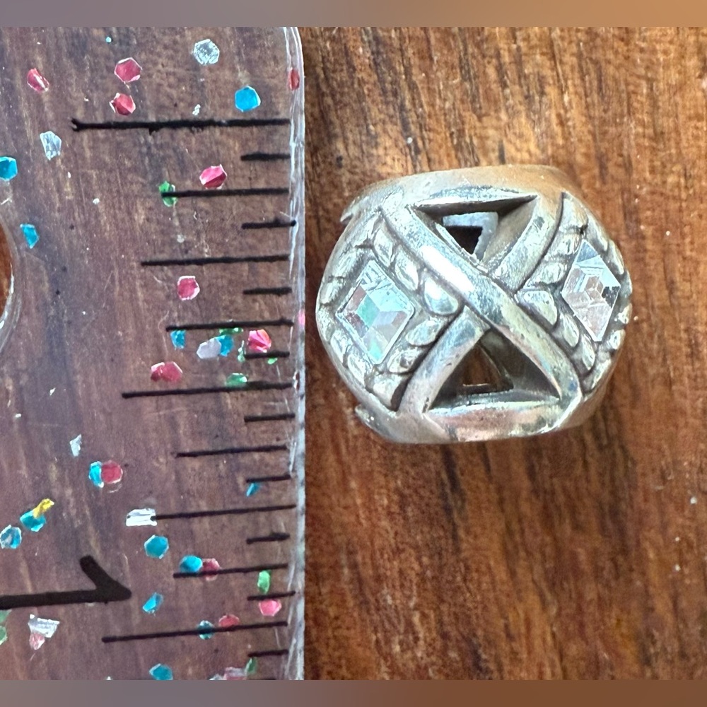 New Brighton Charm Bead for Bracelet Silver Tone Geometric Rhinestone